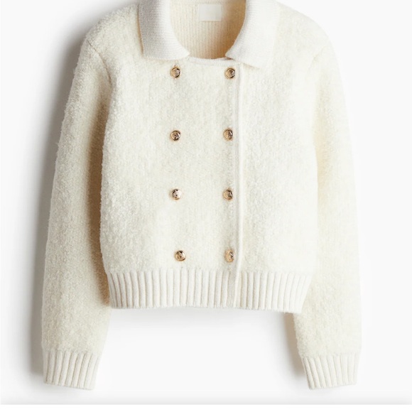 H&M Sweaters - Elegant Cream Knit Sweater Jacket with Buttons